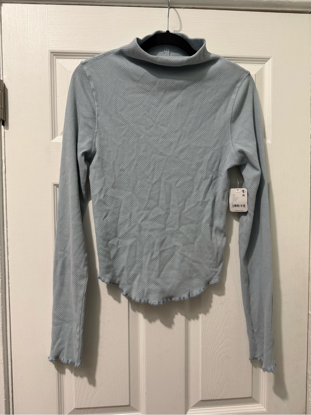Free People Pale Blue Ribbed Long Sleeve Mock Neck Top - Picture 3 of 7